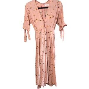 Faithfull the Brand Floral Midi Dress Pink Wrap Tie Sleeve Size 4 NWT